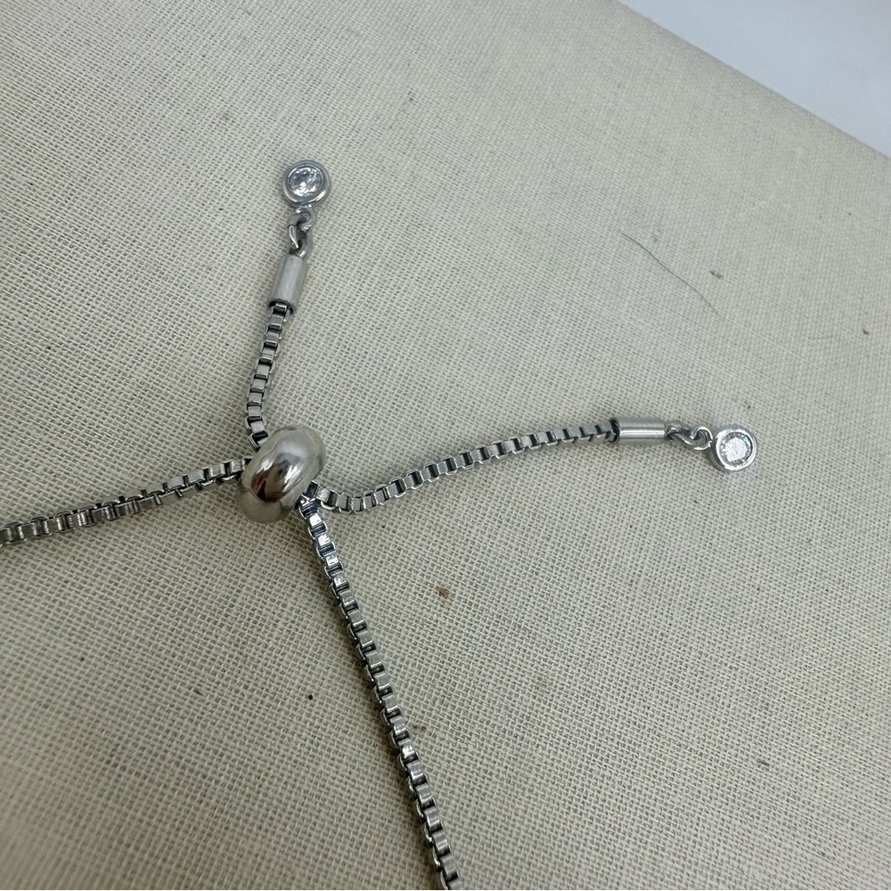 Classic Tennis Silver Tone Adjustable Bracelet with Crystals - Picture 3 of 6